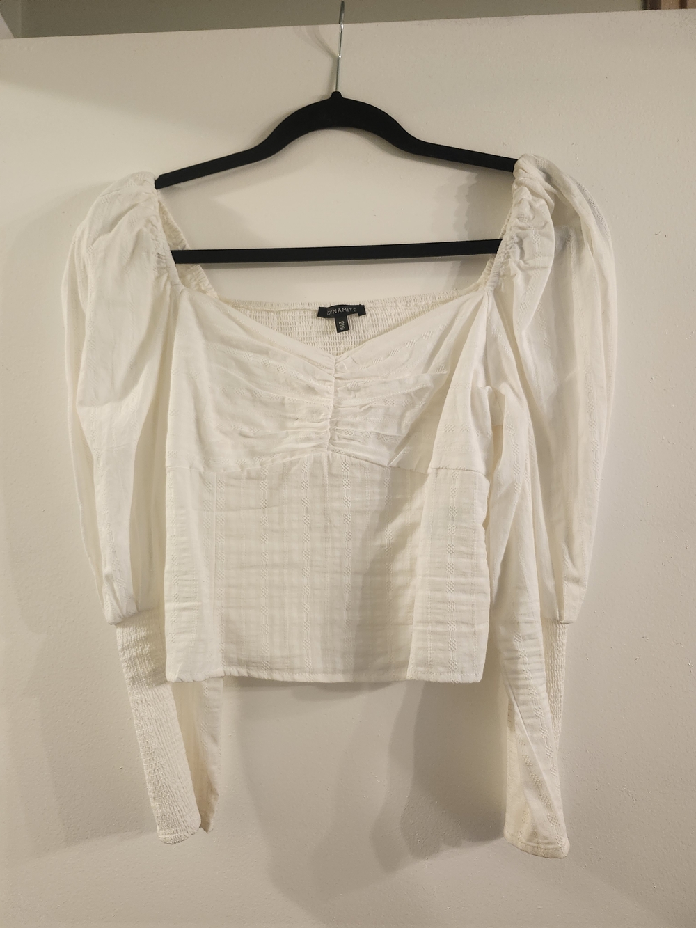 Dynamite White Smocked Square-Neck Blouse